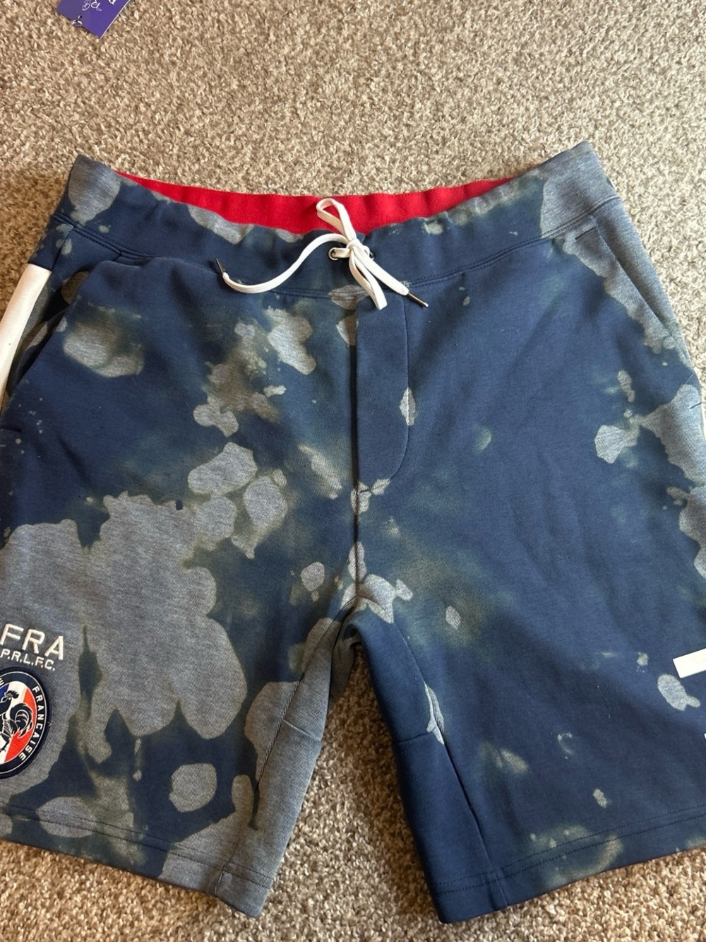 Ralph Lauren Navy and Gray Tie-Dye shorts with White Drawstring